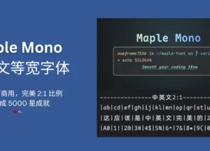 Maple Mono 开源、可商用的中英文等宽字体，圆角设计风格，完美 2:1 比例，已达成 5000 星成就 10