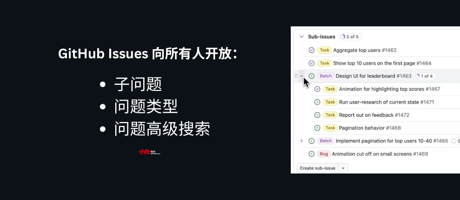 GitHub Issues 向所有人开放：子问题、问题类型和针对问题的高级搜索功能 1